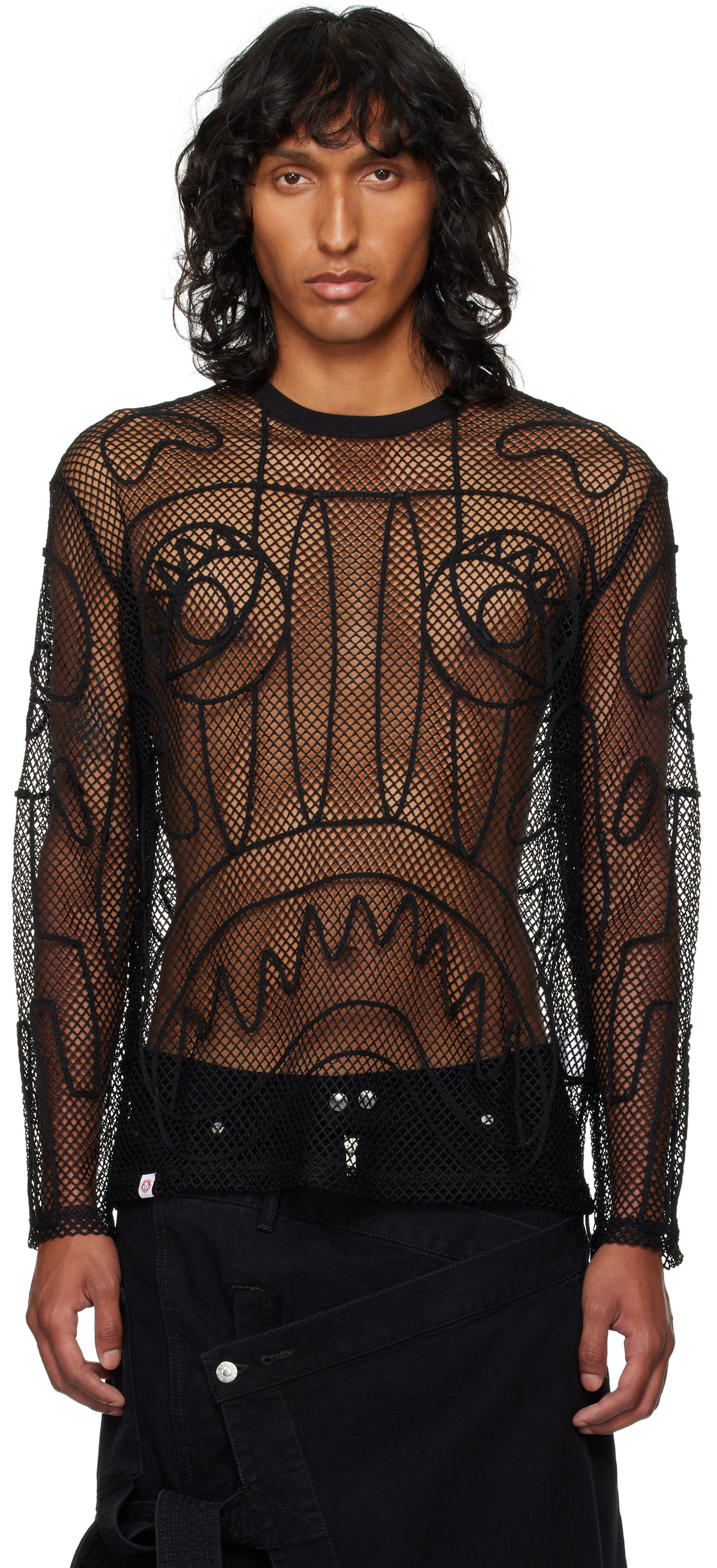Tričko Charles Jeffrey Loverboy Graphic Net Long Sleeve T-shirt Čierna | 41101102, 0