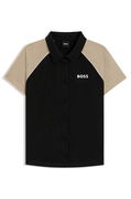 BOSS Active Button-Up Top with Monogram Jacquard Fabric