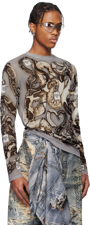 Tričko Acne Studios Acne Studios Printed Mesh Long Sleeve T-Shirt Šedá | BL0406-, 1