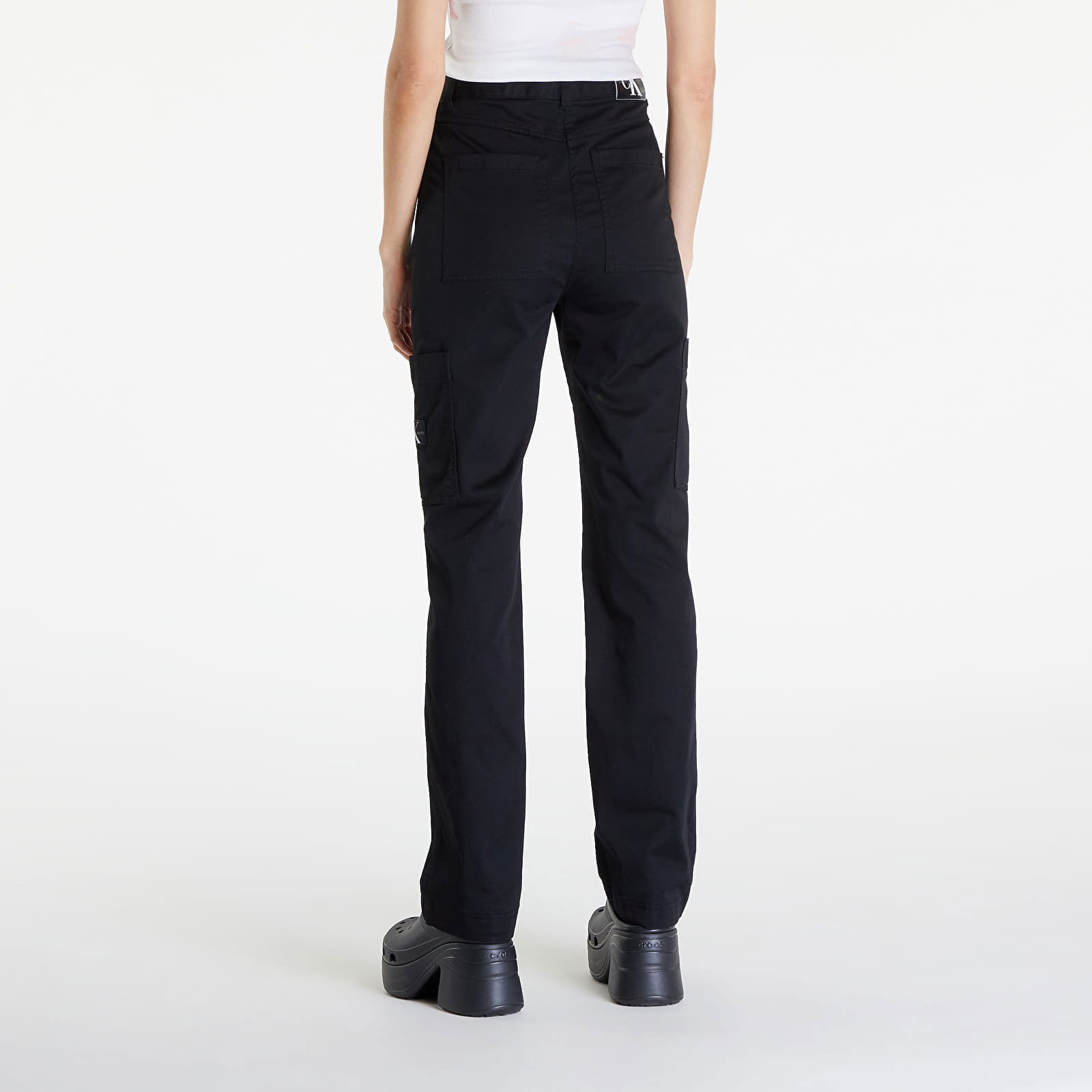 Jeans Woven Label High Rise Straight Pant Black