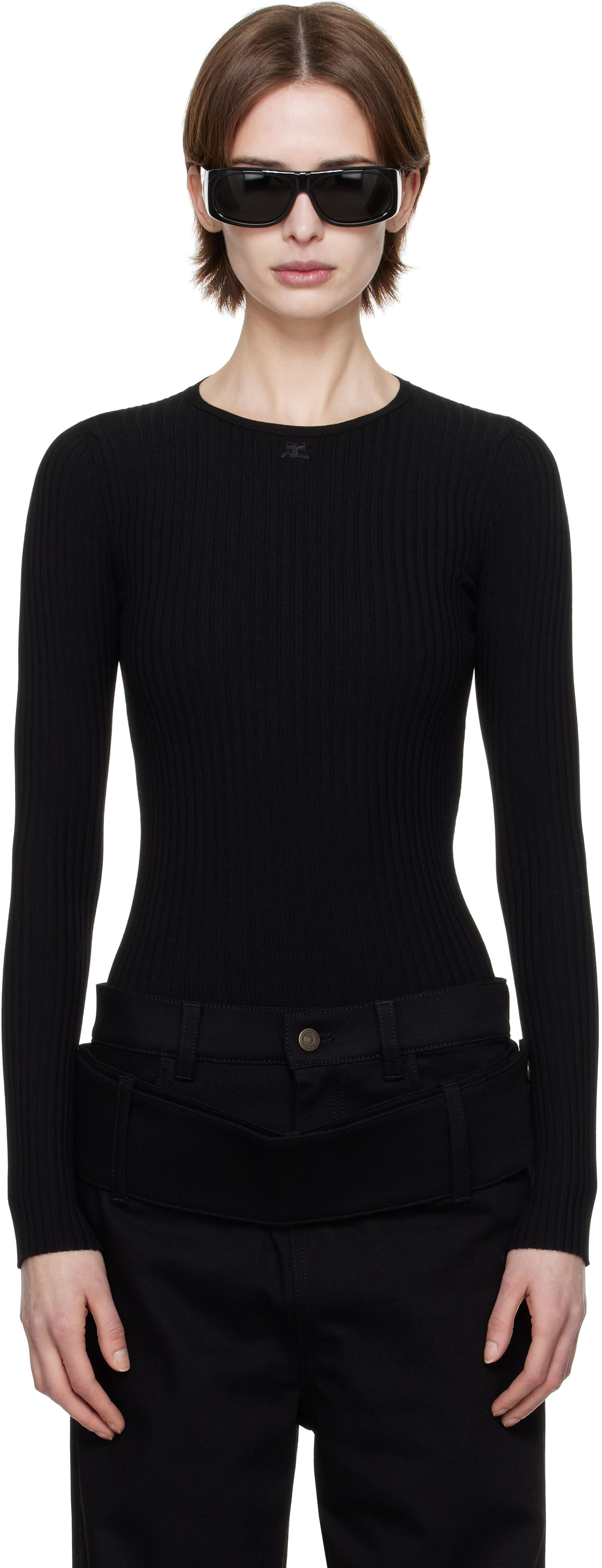 Sveter Courrèges Courrèges Knitted Ribbed Sweater Čierna | 125MPU105FI0001, 0