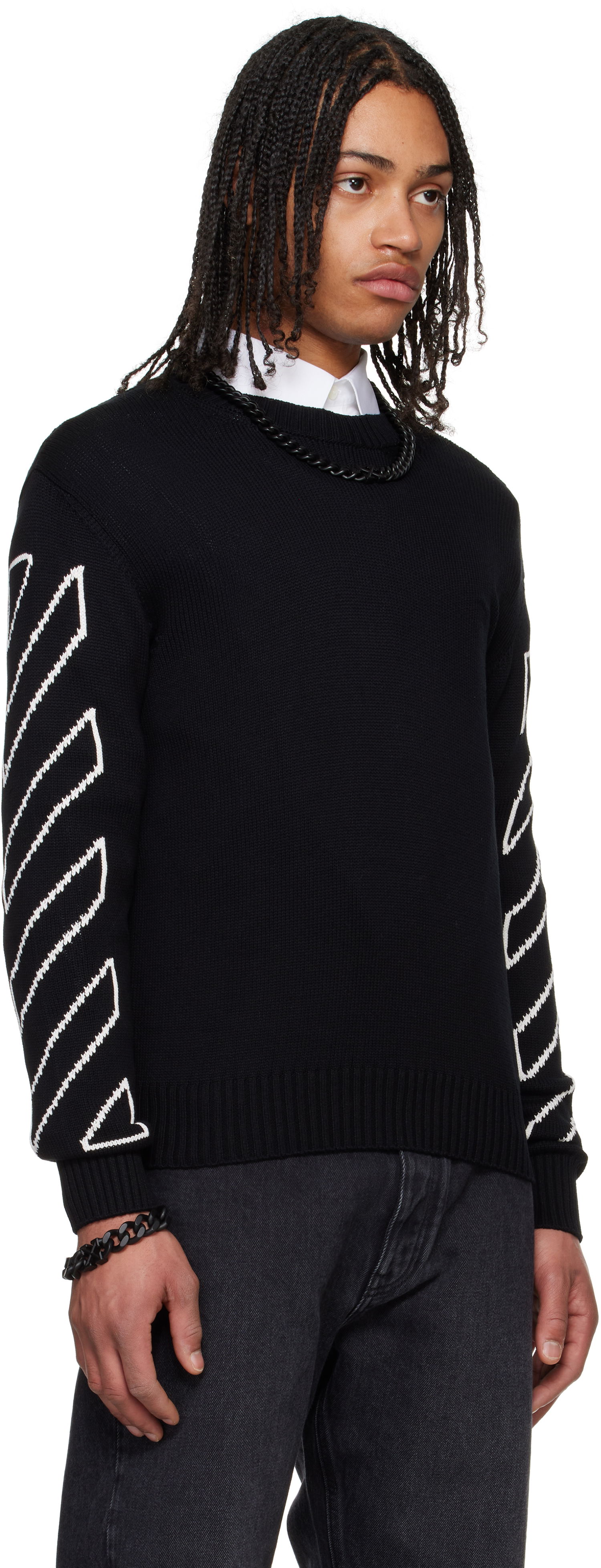 Sveter Off-White Off-White Diagonal Outline Knit Sweater Čierna | OMHE087C99KNI0021061, 1