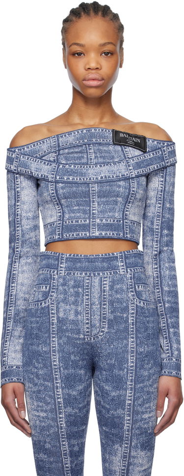 Súprava Balmain Balmain Denim Off-Shoulder Top Modrá | EF1AO385KH80, 0