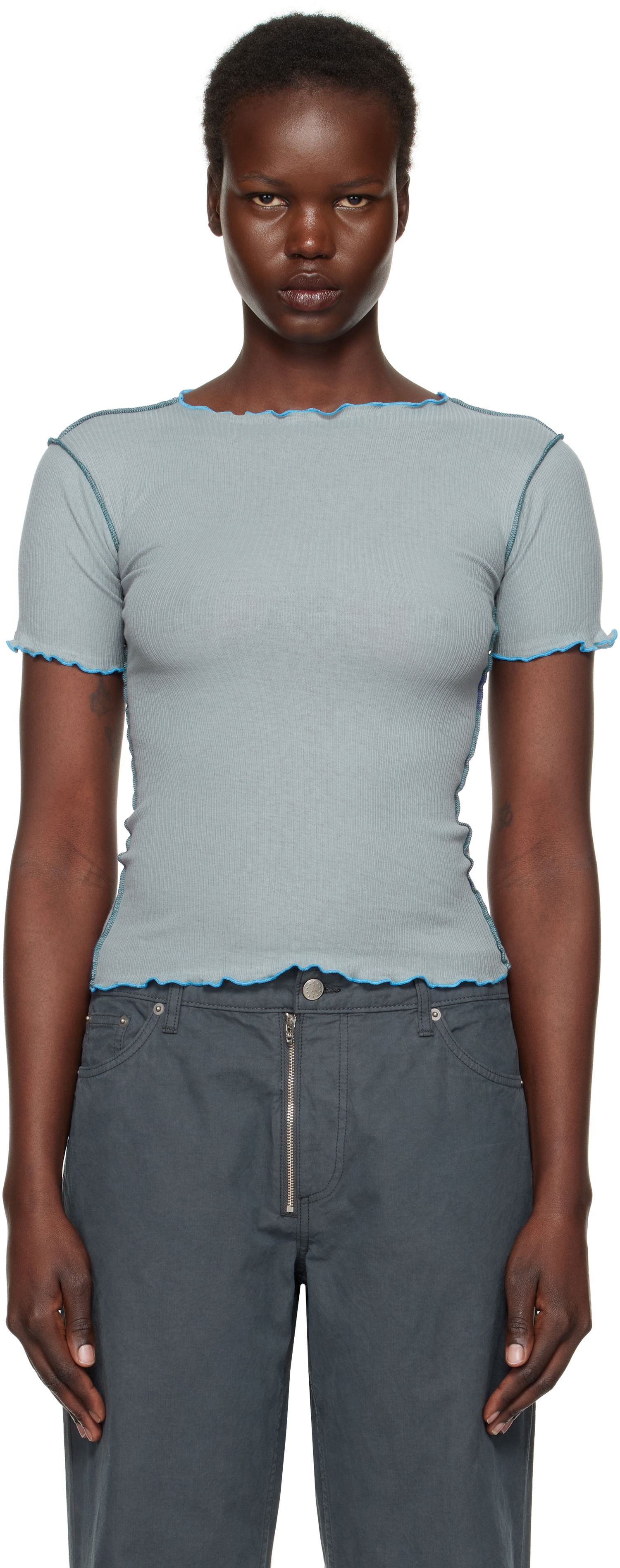 Crop Top Baserange Baserange Vein Lettuce Edge T-Shirt Modrá | TTVN-RB-SP25, 0