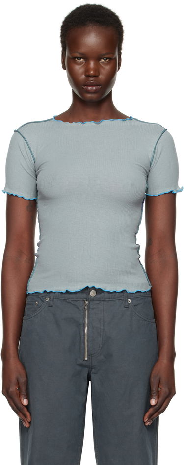 Crop Top Baserange Baserange Vein Lettuce Edge T-Shirt Modrá | TTVN-RB-SP25, 0