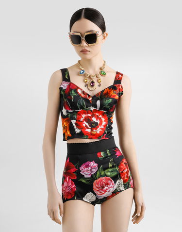 Crop Top Dolce & Gabbana Dolce & Gabbana Satin Corset with Flower Print Čierna | F7T19TFSIB2HN5PB, 3