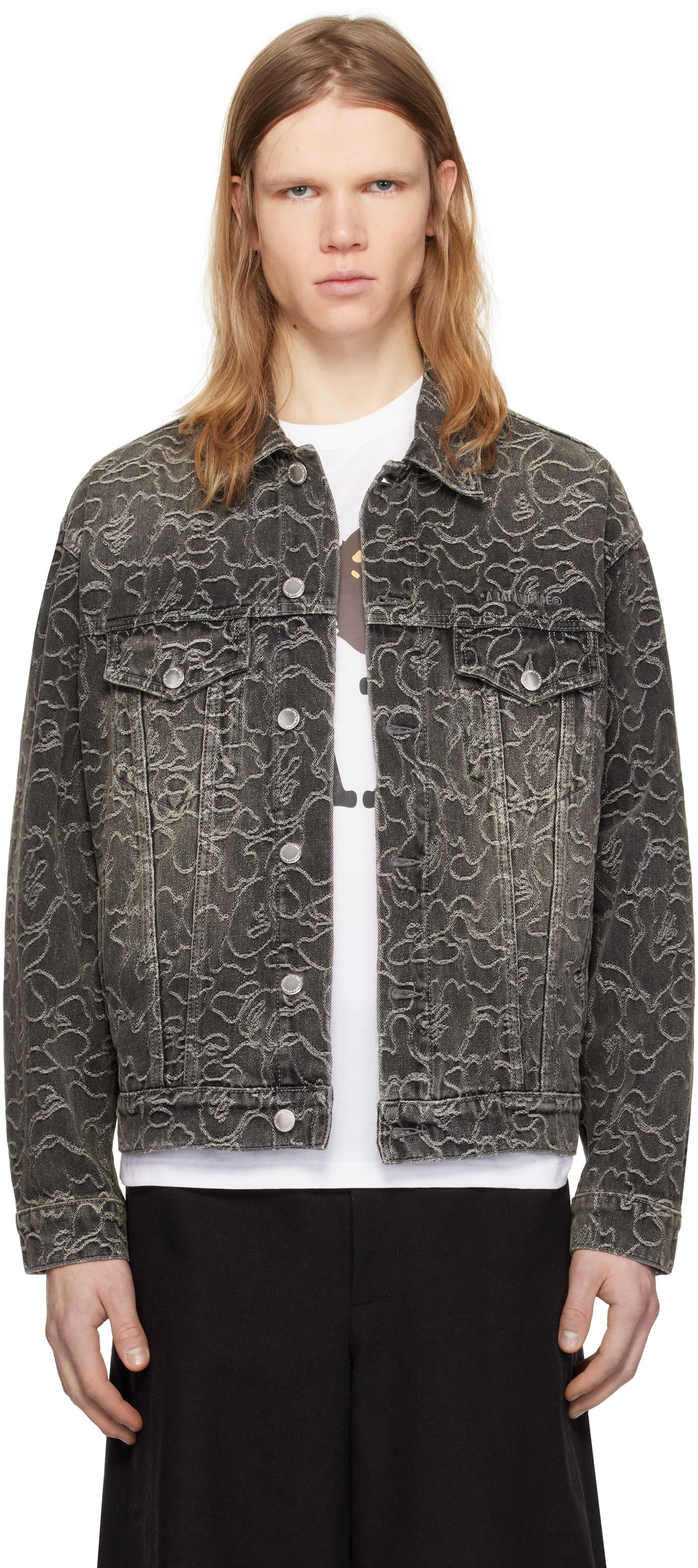Bomber bunda BAPE Line Camo Jacquard Denim Jacket Čierna | 001LJK801326M, 0