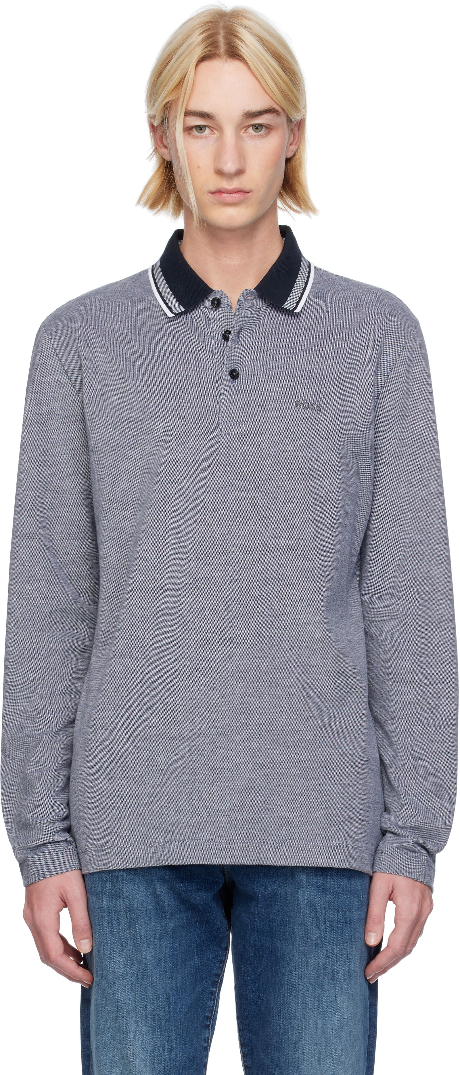 Spread Collar Long Sleeve Polo