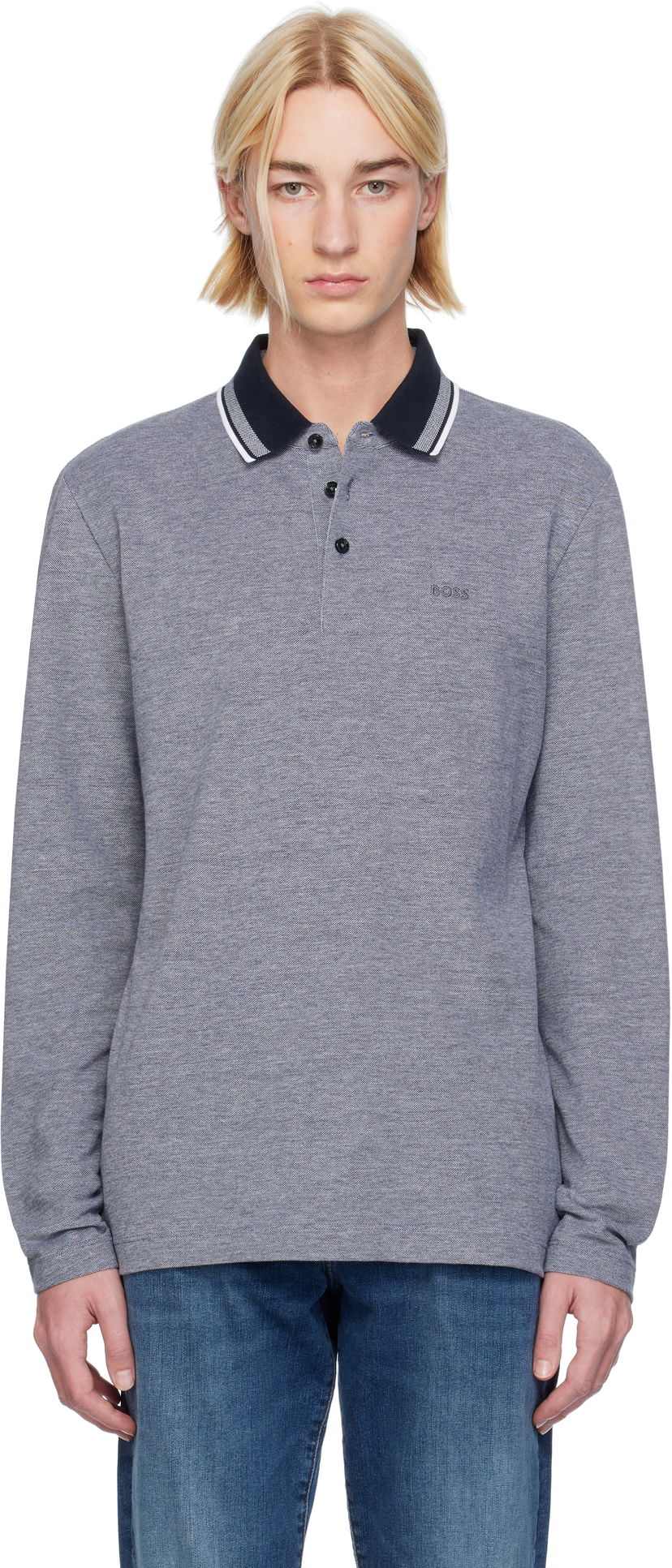 Polo tričko BOSS Spread Collar Long Sleeve Polo Modrá | 50531352