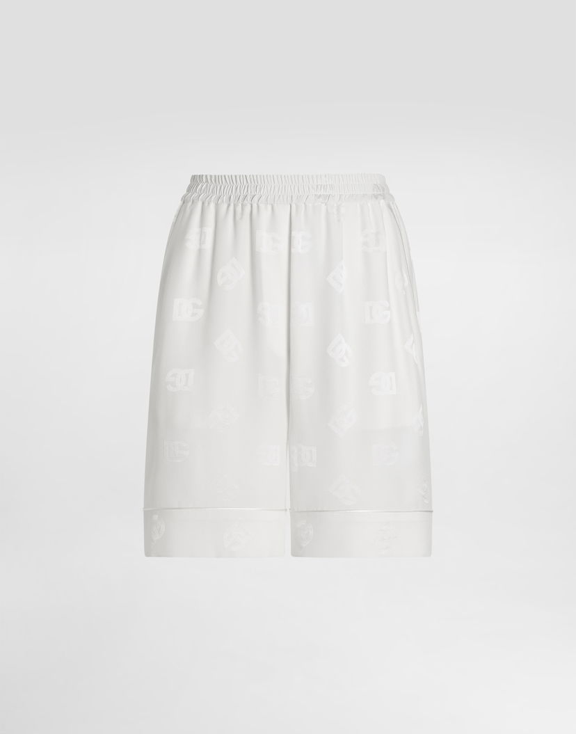 Šortky Dolce & Gabbana Dolce & Gabbana Silk Satin Bermuda Shorts With All-over DG Logo Biela | FTAM7TFJ1JOW0001