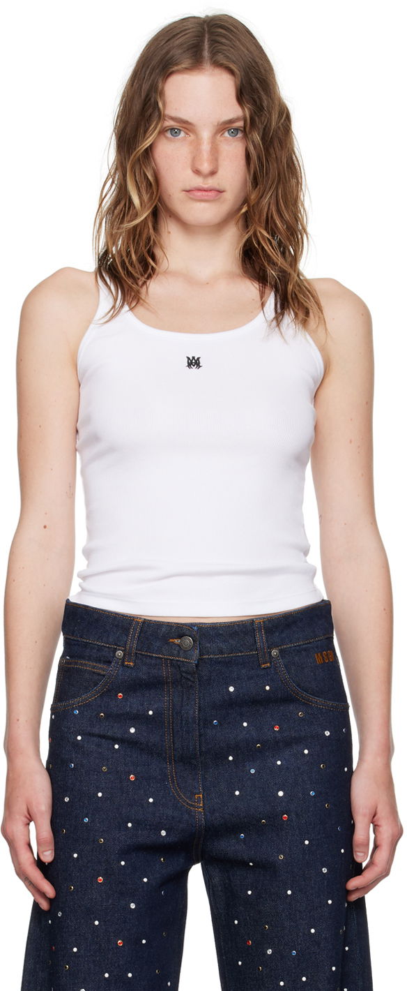 Tielko AMIRI White MA Embroidered Tank Top Biela | AWJYTT1005, 0