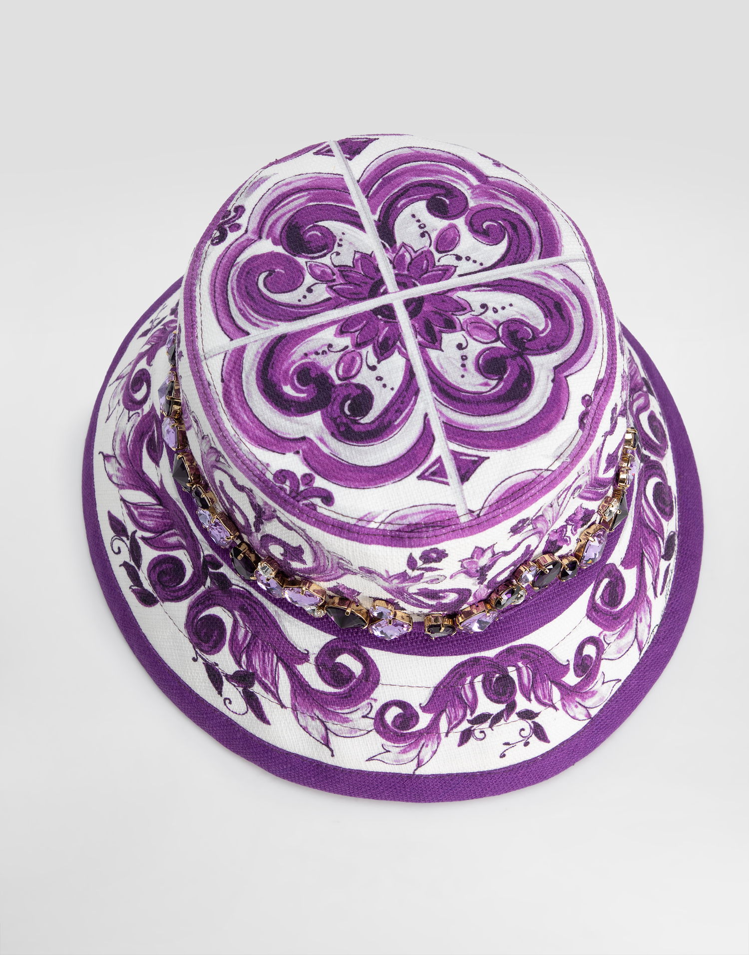 Klobúk Dolce & Gabbana Dolce & Gabbana Majolica-Print Bucket Hat with Jewels Fialová | FH671ZFPFSUIP3TN, 1