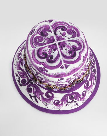 Klobúk Dolce & Gabbana Dolce & Gabbana Majolica-Print Bucket Hat with Jewels Fialová | FH671ZFPFSUIP3TN, 1