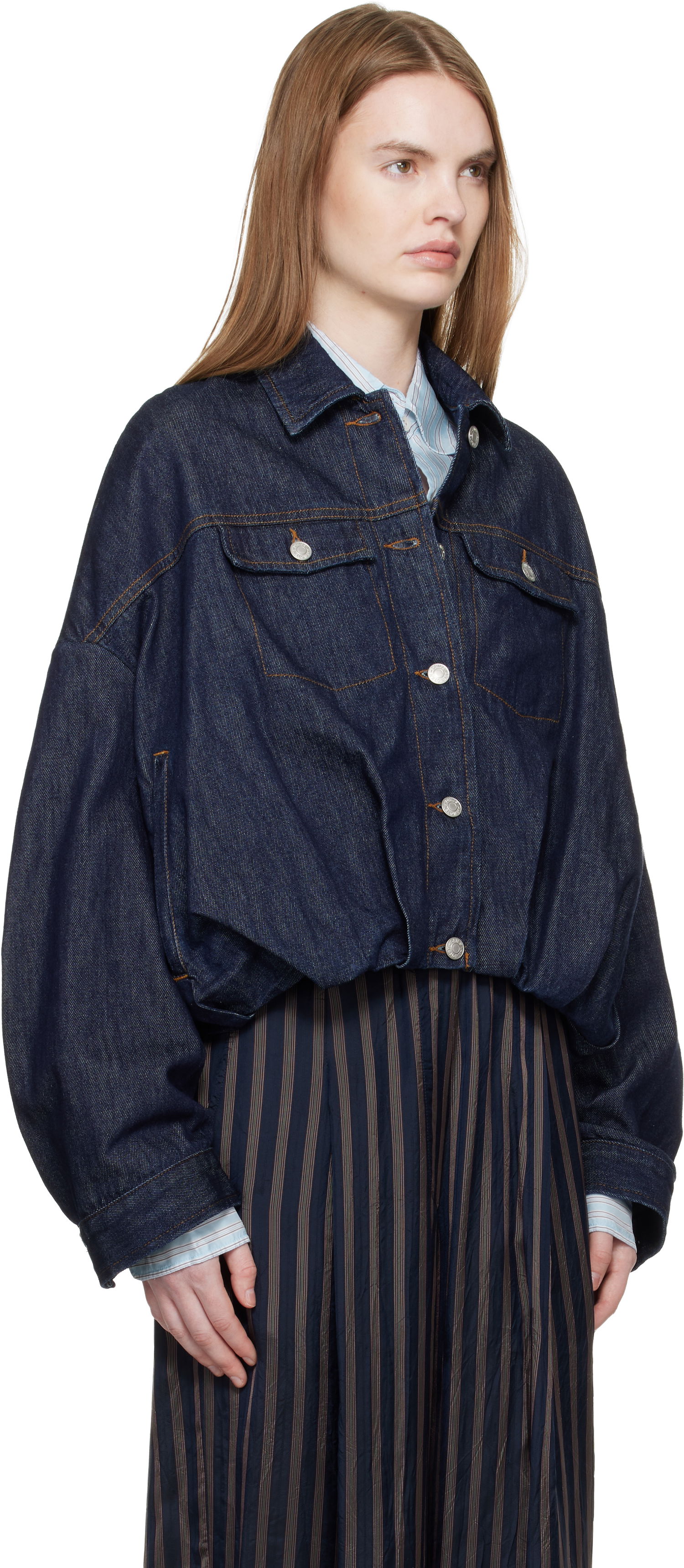 Bunda Dries Van Noten Bubble Hem Denim Jacket Navy | 261-130515-3385, 1