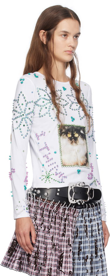 Tričko Chopova Lowena Chopova Lowena Kitty Beaded Long Sleeve T-Shirt Biela | 2247, 1