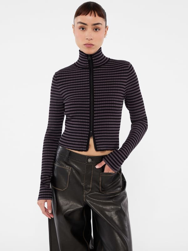 Striped Cropped Zip Sweater