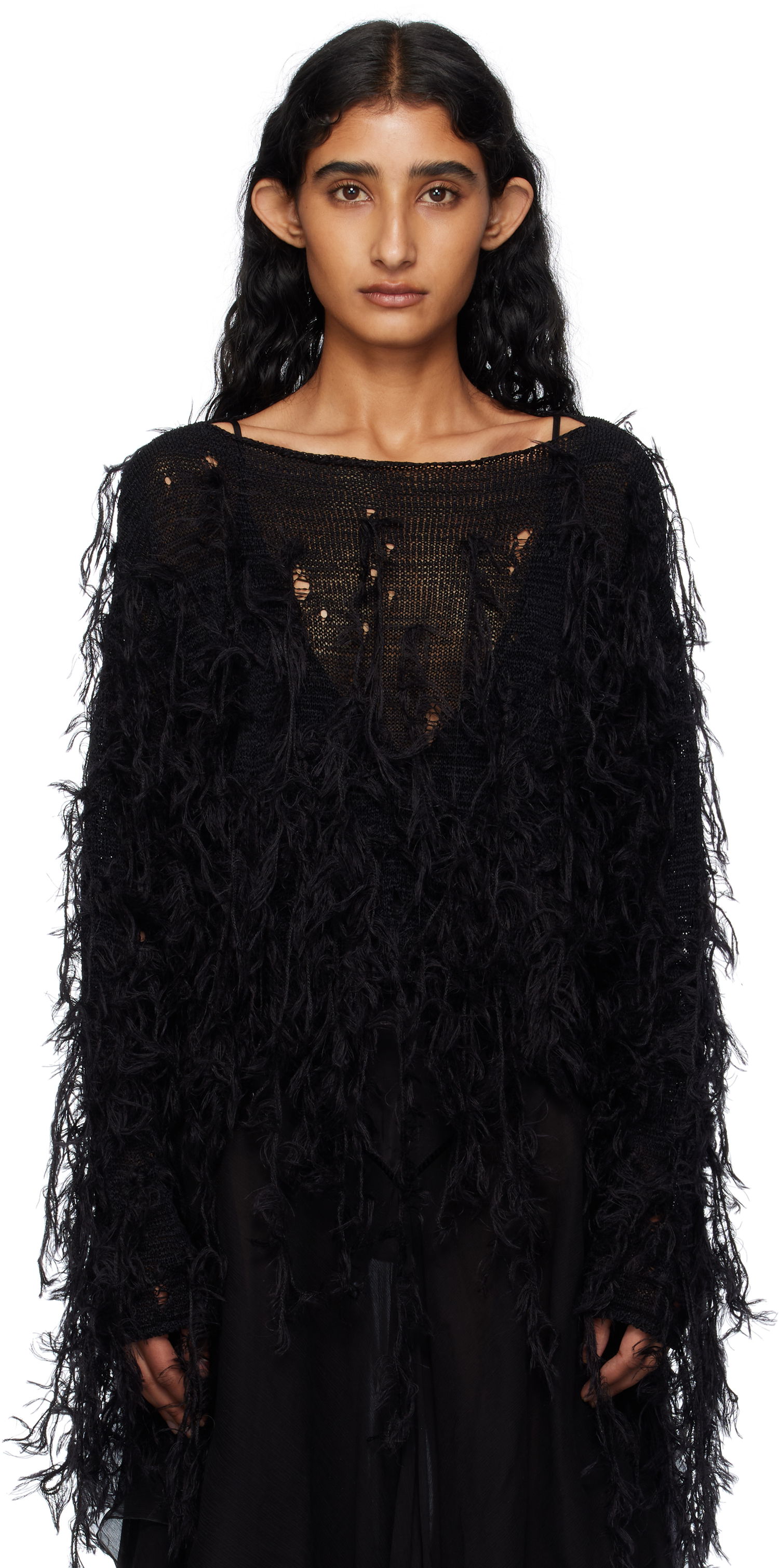 Sveter Ann Demeulemeester Ann Demeulemeester Vilta Distressed Knit Sweater Čierna | B0012850-KN064-099, 0