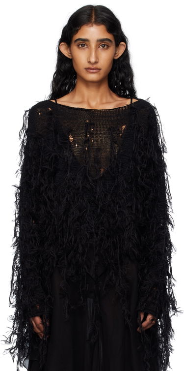 Sveter Ann Demeulemeester Ann Demeulemeester Vilta Distressed Knit Sweater Čierna | B0012850-KN064-099, 0
