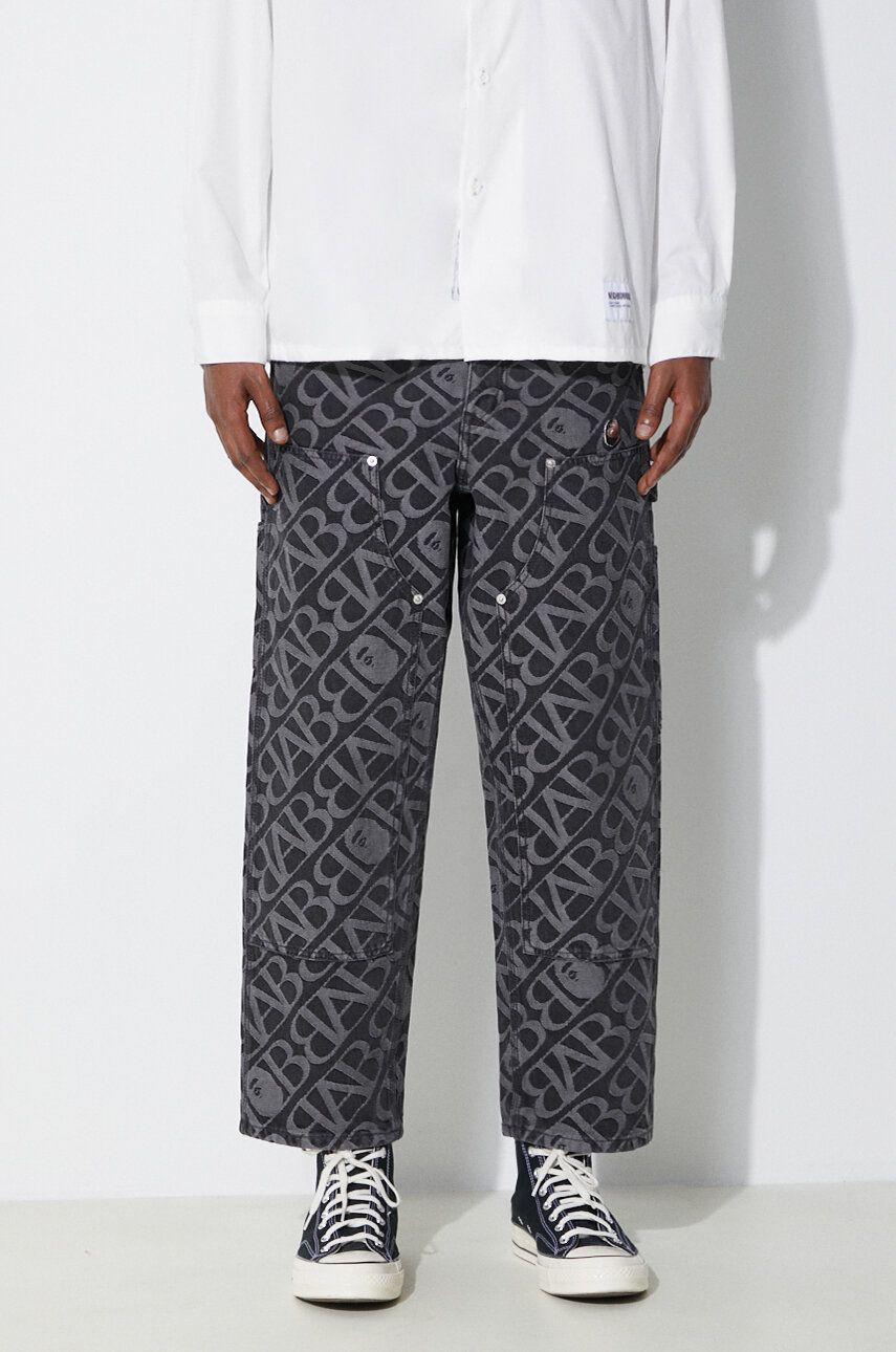 Cargo nohavice BAPE A Bathing Ape Metal One Point Double Knee Denim Work Pants Čierna | 1J80150052, 0