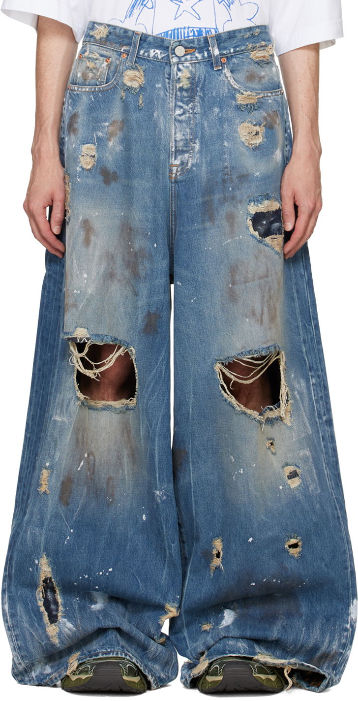 Džínsy VETEMENTS Blue Trashed Big Shape Jeans Modrá | UA65PA885D