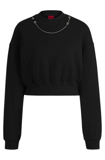 Sveter BOSS Cropped Sweatshirt with Detachable Chain Čierna | 50530446, 0