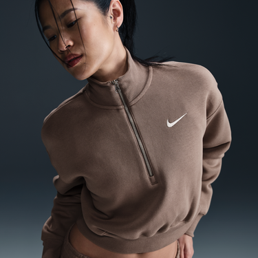 Sveter Nike Sportswear Phoenix Fleece Cropped Half-Zip Sweatshirt Hnedá | DQ5767-233, 4
