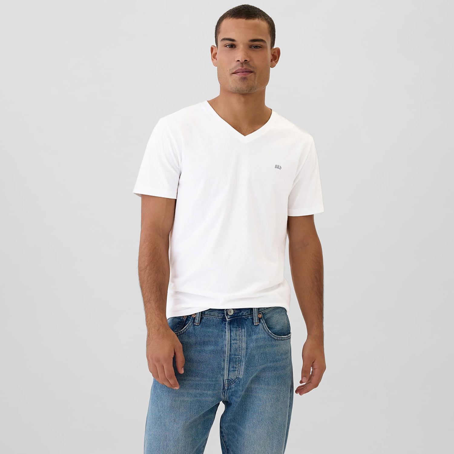 Tričko GAP T-shirt Micro Logo Vneck Tee White Global S Biela | 502020-02, 0