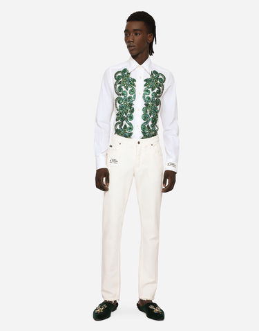Košeľa Dolce & Gabbana Cotton Poplin Shirt With Green Embroidery Biela | G5KO2ZFU5T9W0800, 3