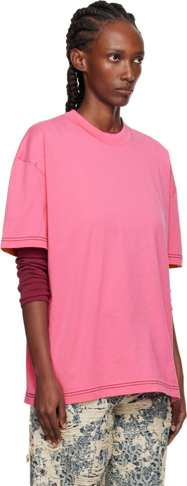 Tričko Acne Studios Oversized Crewneck T-shirt with Contrast Stitching Ružová | CL0388-, 1