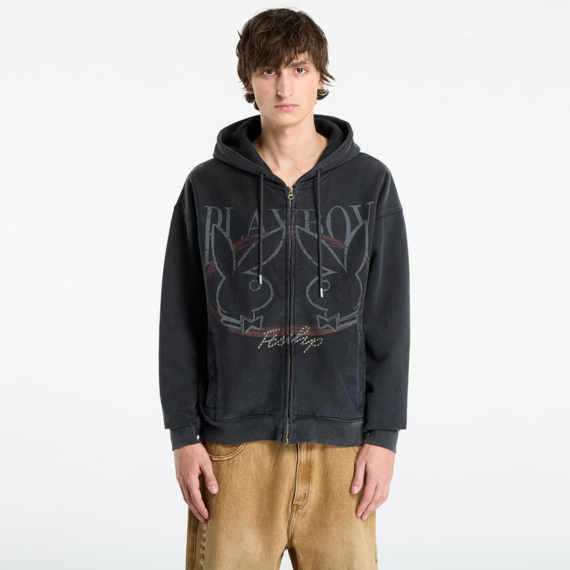 Mikina Footshop Playboy x FTSHP Zip-Up Hoodie UNISEX Black Čierna | FTSHP_519