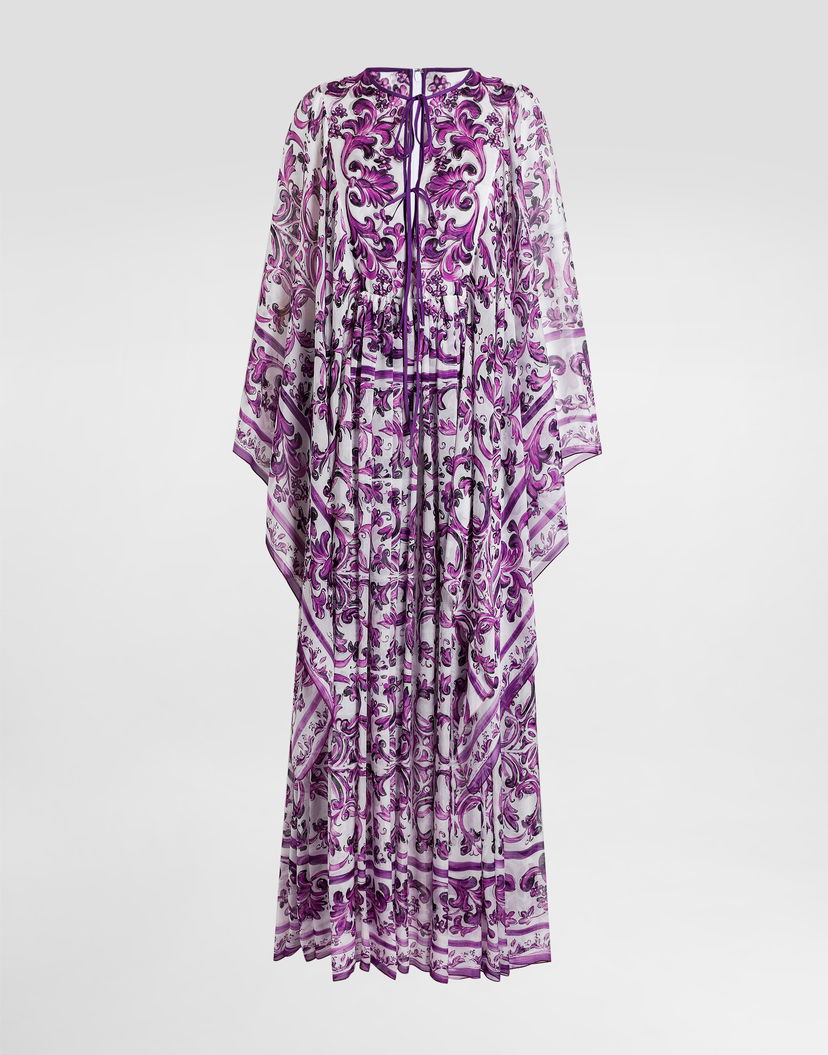 Šaty Dolce & Gabbana Dolce & Gabbana Majolica-Print Chiffon Kaftan Dress Fialová | F6TZETHI1ZOHD5DQ