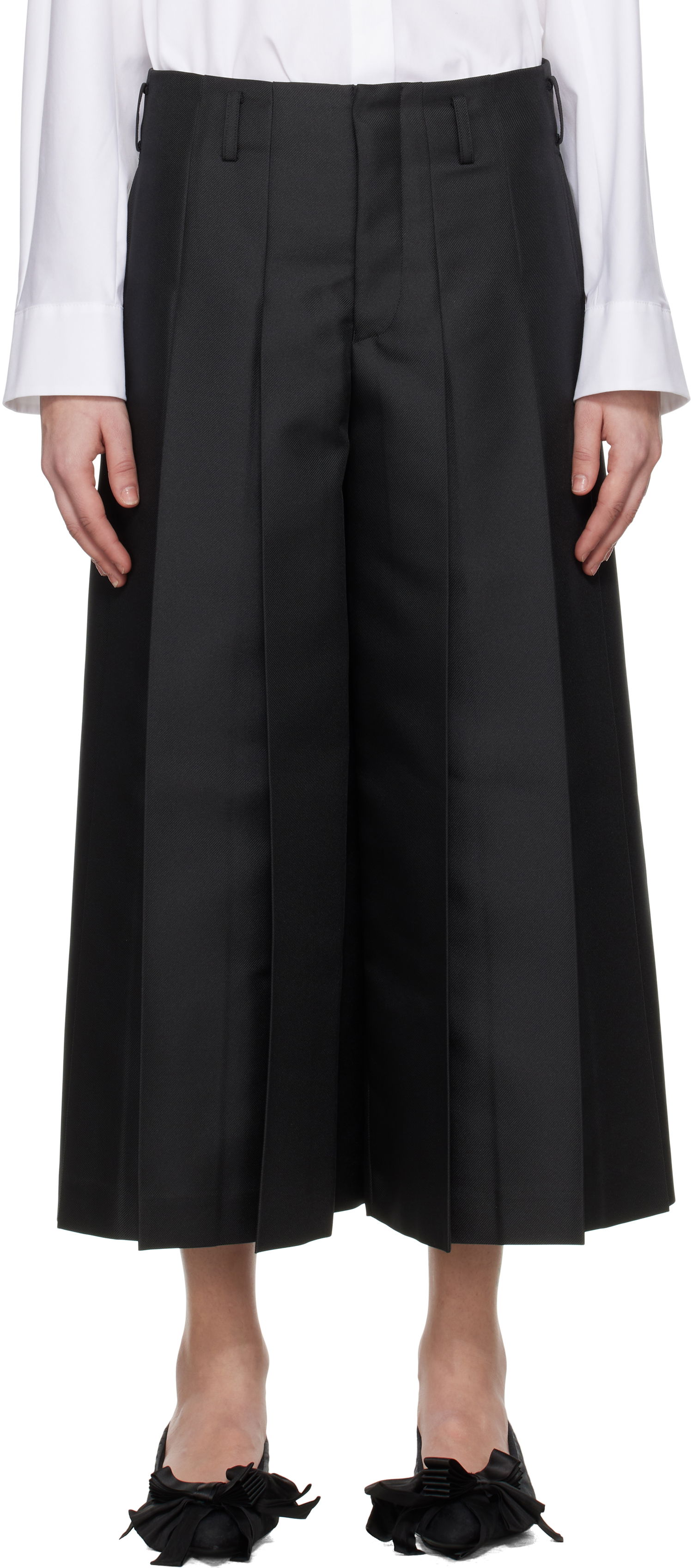 Nohavice Comme des Garçons Comme des Garçons Gabardine Pleated Cropped Trousers Čierna | GO-P009-S25, 0