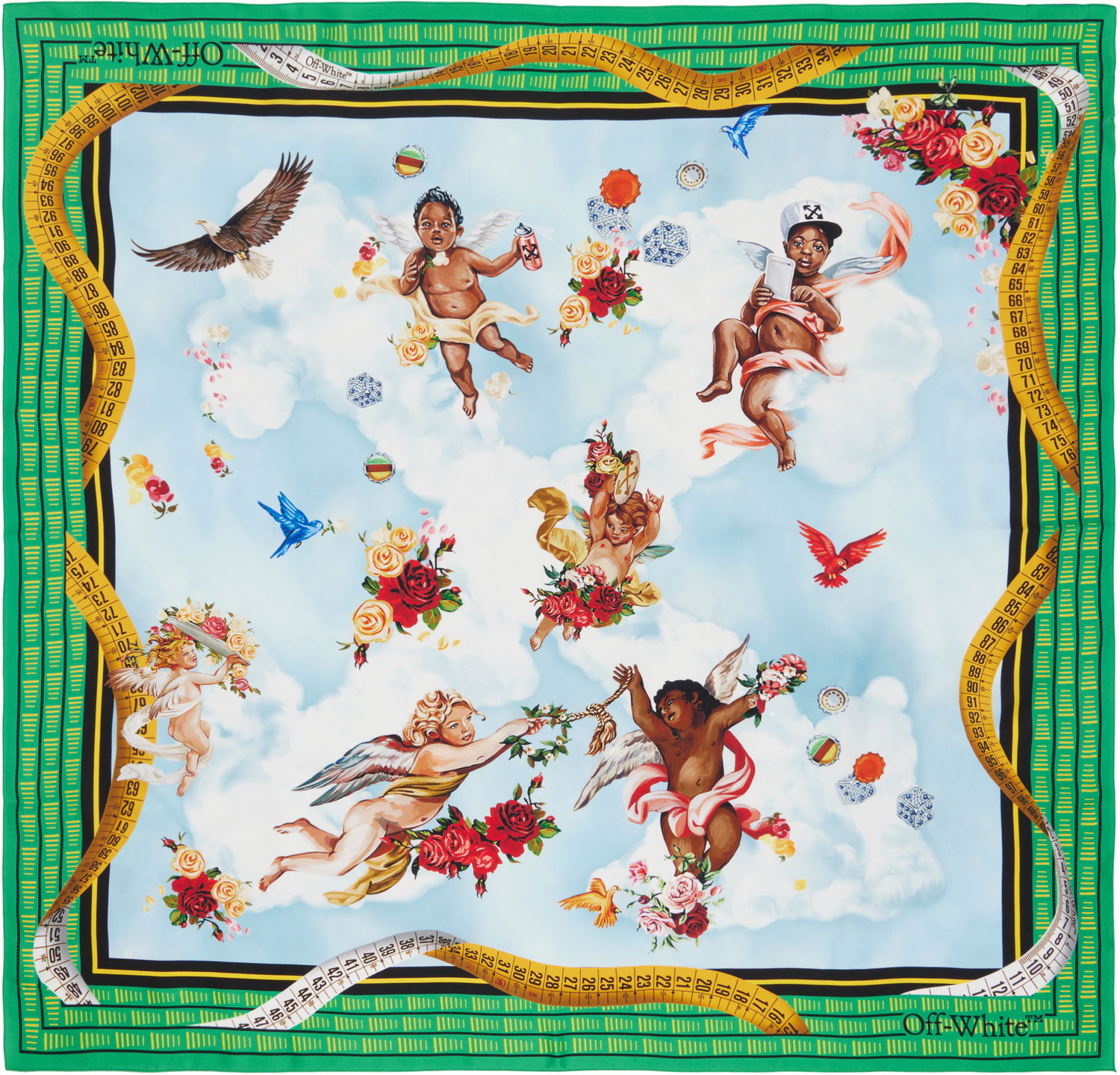 Šál Off-White Cloud Arrow Print Silk Scarf Zelené | OWMI001S25FAB0034084, 0