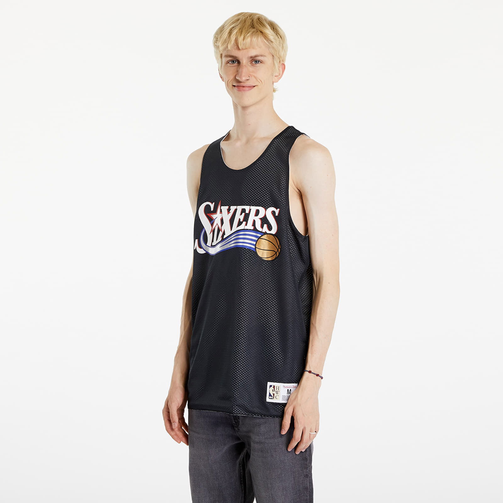 NBA Reversible Mesh Practice Tank Vintage Logo Philadelphia 76Ers Black