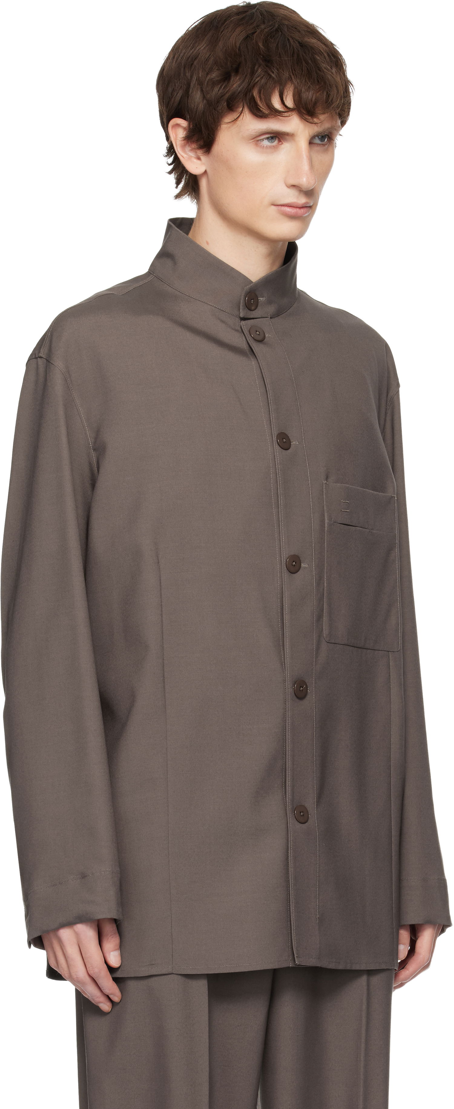 Bunda ZEGNA Standing Collar Overshirt Hnedá | 987038A9 SON95, 1
