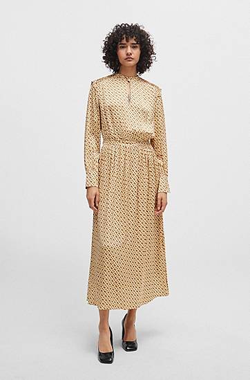 Šaty BOSS Monogram Print Silk-Blend Dress Béžová | 50509345, 1