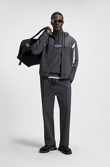 Mikina BOSS Regular-fit Zip-up Hoodie in Quilted Jacquard Šedá | 50543130, 1