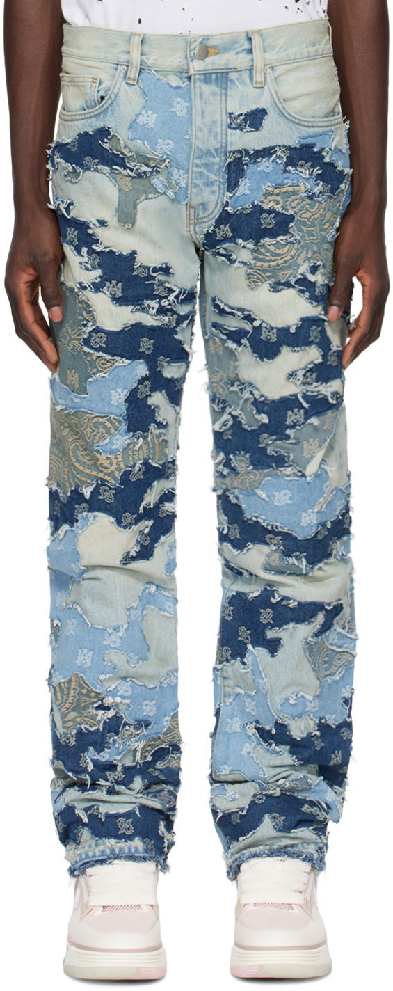 Džínsy AMIRI Amiri Patchwork Camo Jeans Modrá | AMDNGH1001, 0