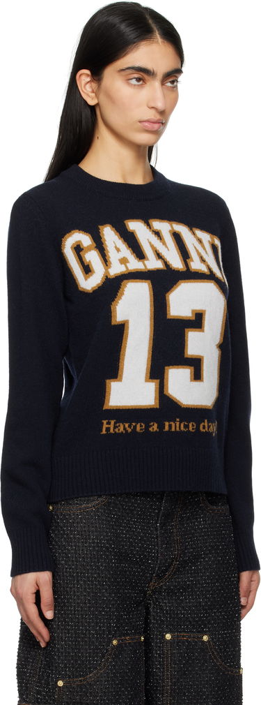 Sveter GANNI Ganni Graphic Wool Blend Sweater Navy | K2427, 1