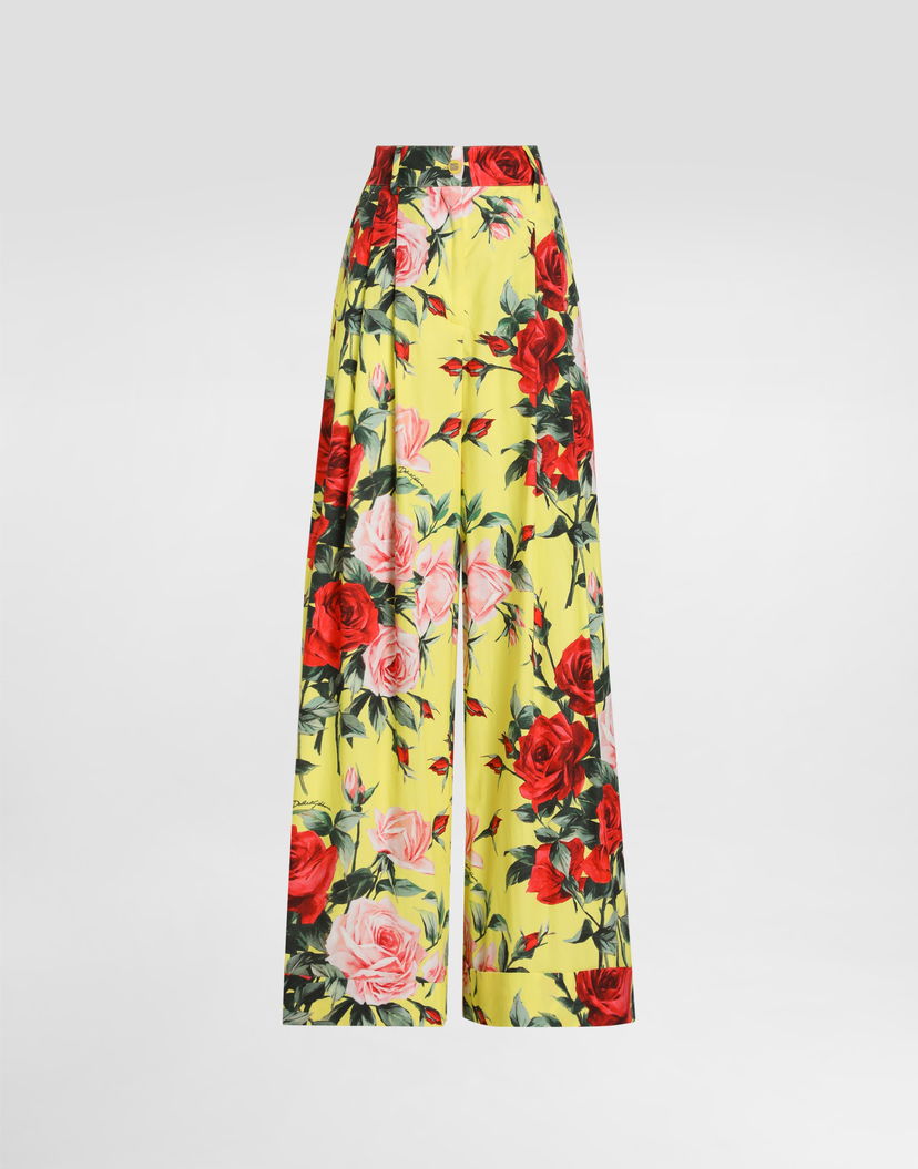 Nohavice Dolce & Gabbana Dolce & Gabbana Bouquet Print Cotton Palazzo Pants Žltá | FTC9ZTHS5TFHG5JD
