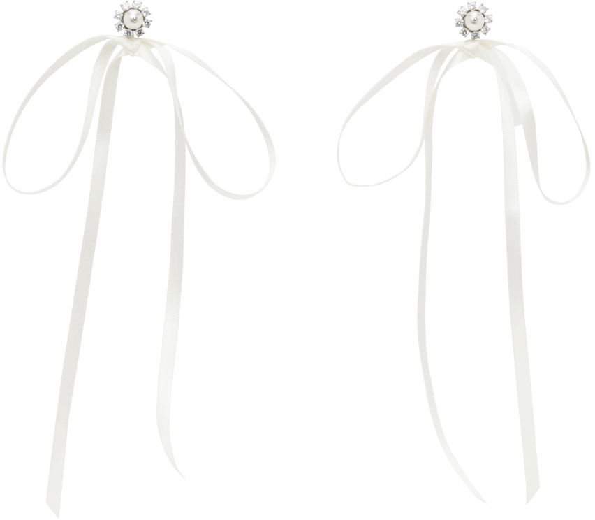 Náušnice Simone Rocha Simone Rocha Double Ended Daisy Bow Ribbon Earrings Biela | ERG497 0906, 0