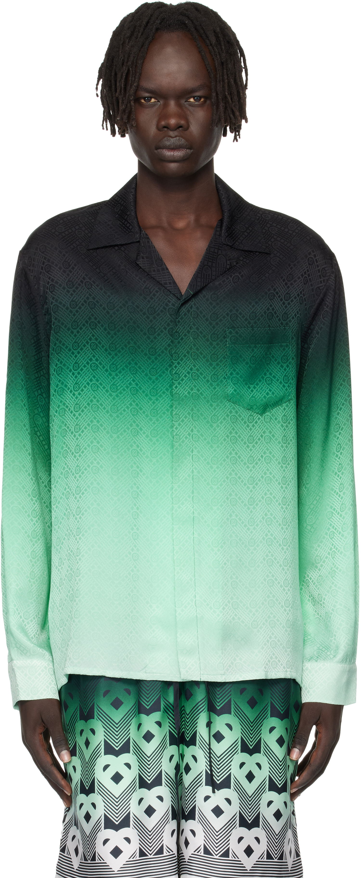 Košeľa Casablanca Casablanca Ping Pong Silk Long Sleeve Shirt Zelené | U-MPF25-SH-006-03, 0