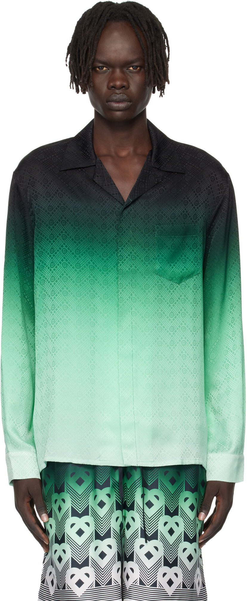 Košeľa Casablanca Casablanca Ping Pong Silk Long Sleeve Shirt Zelené | U-MPF25-SH-006-03