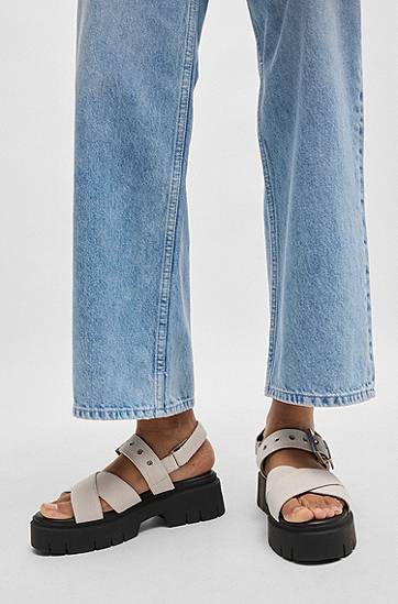 Doplnky BOSS Suede Sandals with Buckled Strap and Chunky Sole Biela | 50541753, 1