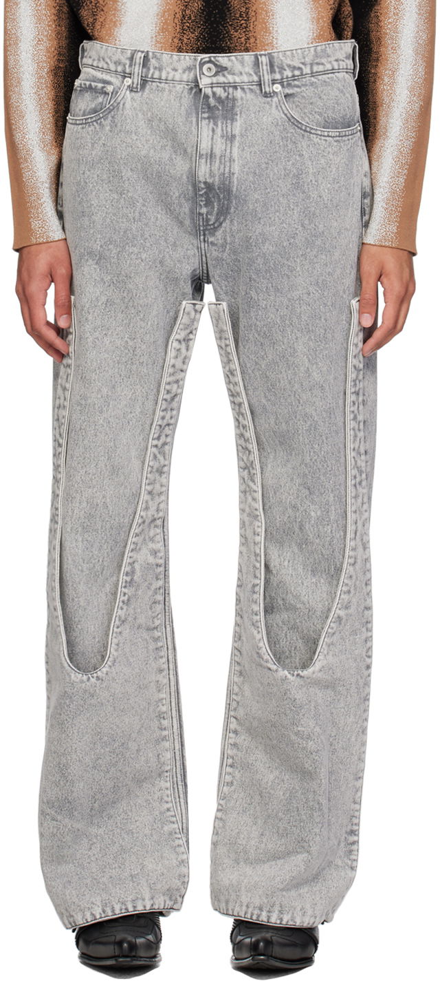 Džínsy Y/PROJECT Gray Press-Stud Jeans Šedá | 107PA003, 0
