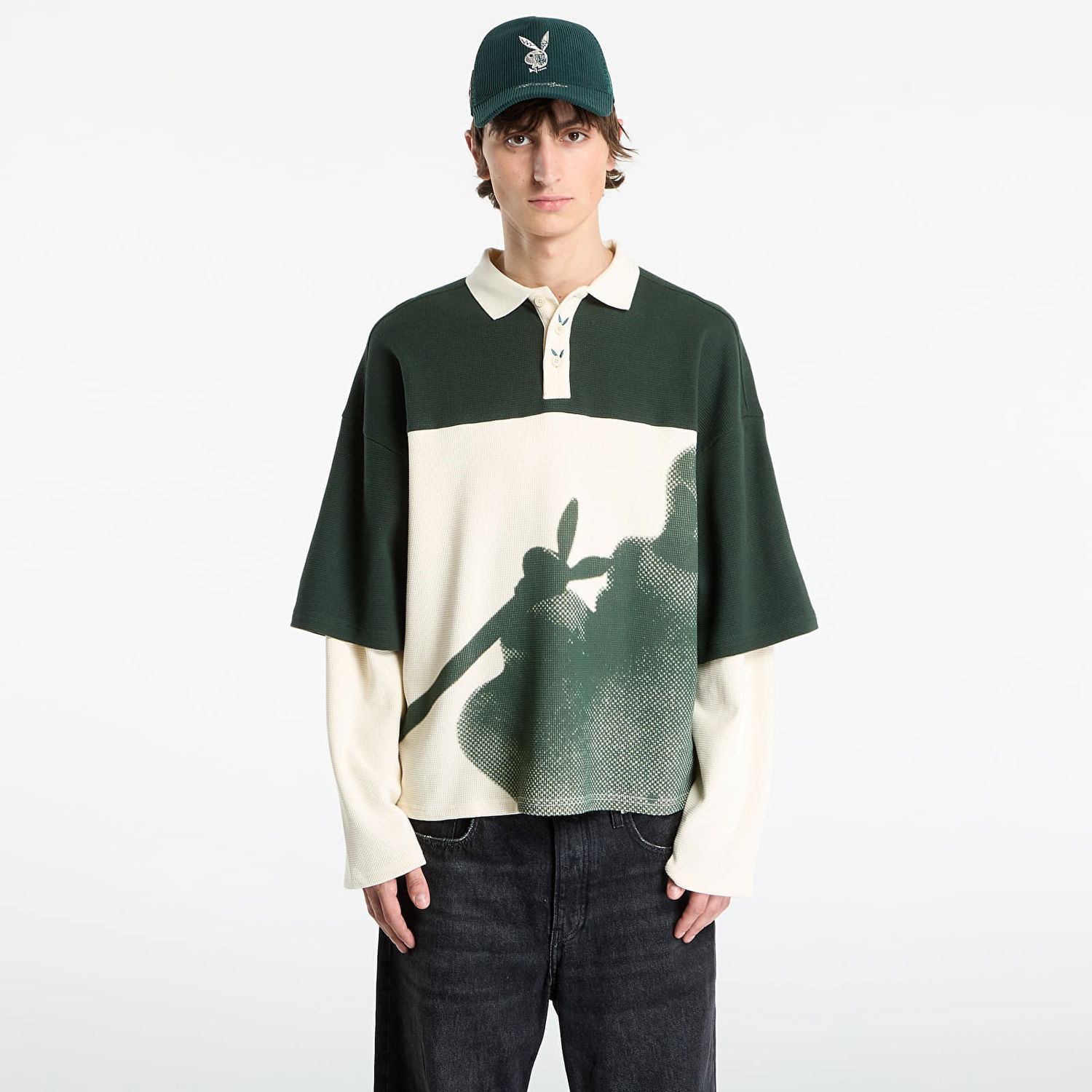 Tričko Footshop Playboy x FTSHP Double Sleeve Polo UNISEX Green Zelené | FTSHP_507, 0