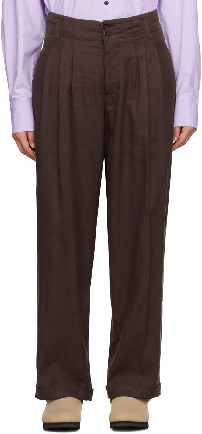 Nohavice YMC YMC Keaton Pleated Trousers Hnedá | Q4UMI, 0