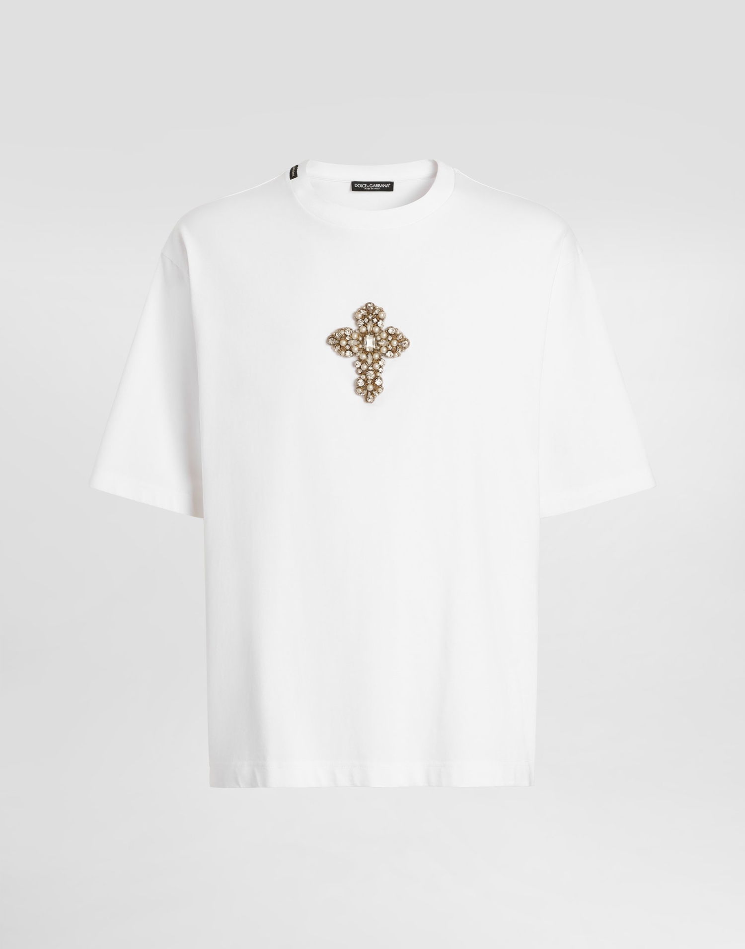 Tričko Dolce & Gabbana Cotton T-shirt With Embellished Cross Patch Biela | G8PB8ZG7O4HW0800, 0