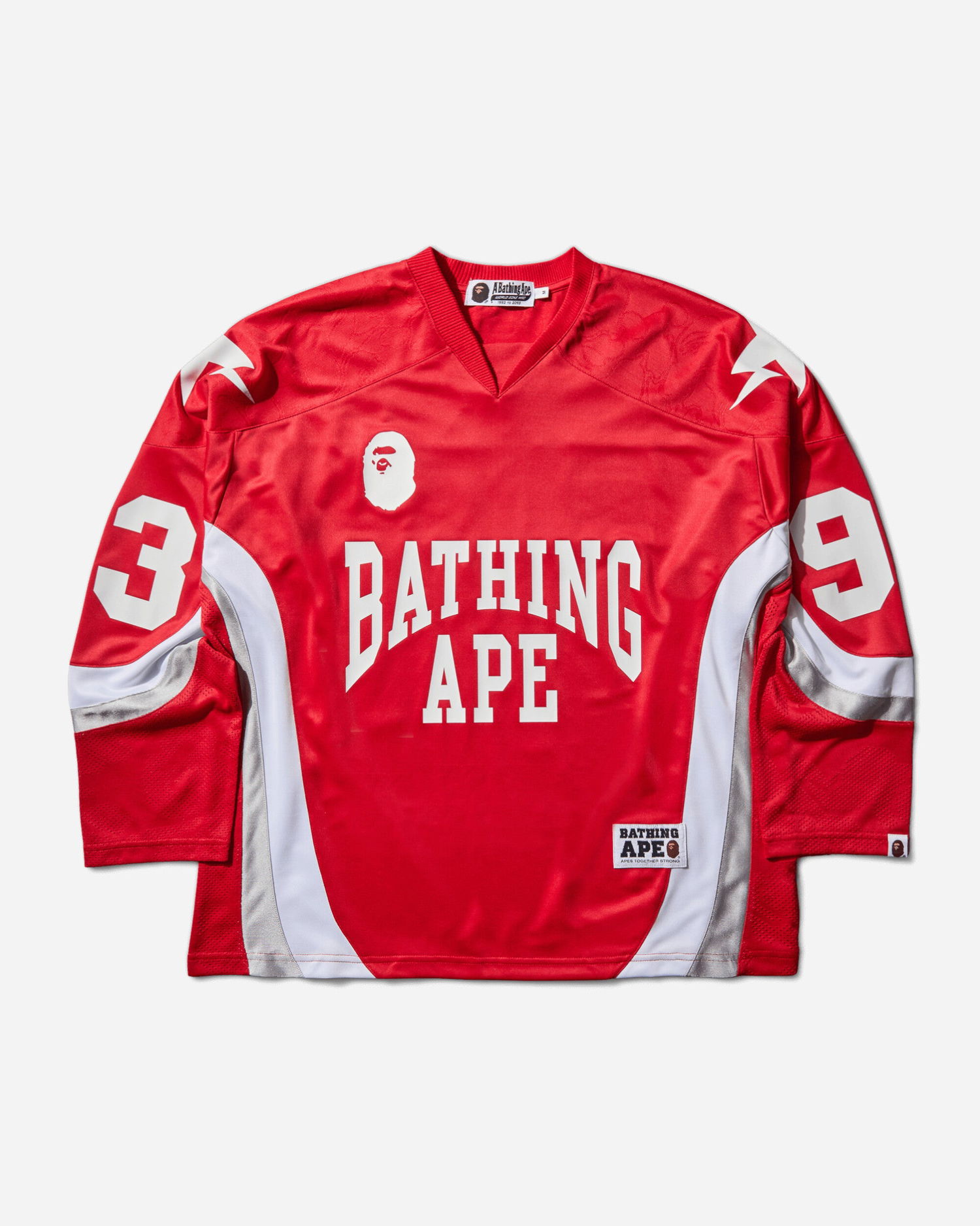 Dres BAPE Jacquard Relaxed Fit Ice Hockey Jersey with 93 and Lightning Bolt Details Červená | 1L80111313 RED, 1