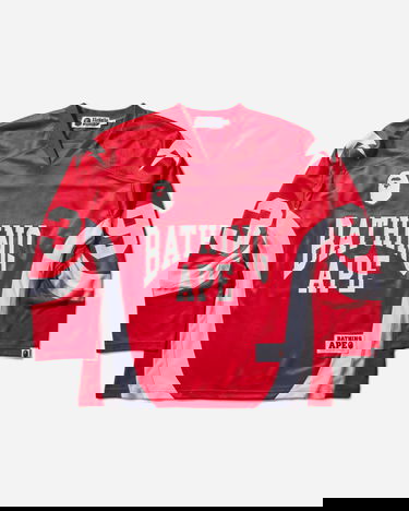 Dres BAPE Jacquard Relaxed Fit Ice Hockey Jersey with 93 and Lightning Bolt Details Červená | 1L80111313 RED, 1